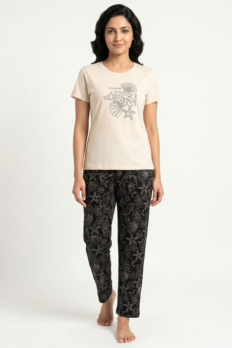 Zivame Knit Cotton Pyjama Set - Black Beauty Buy Zivame Knit Cotton Pyjama Set - Black Beauty